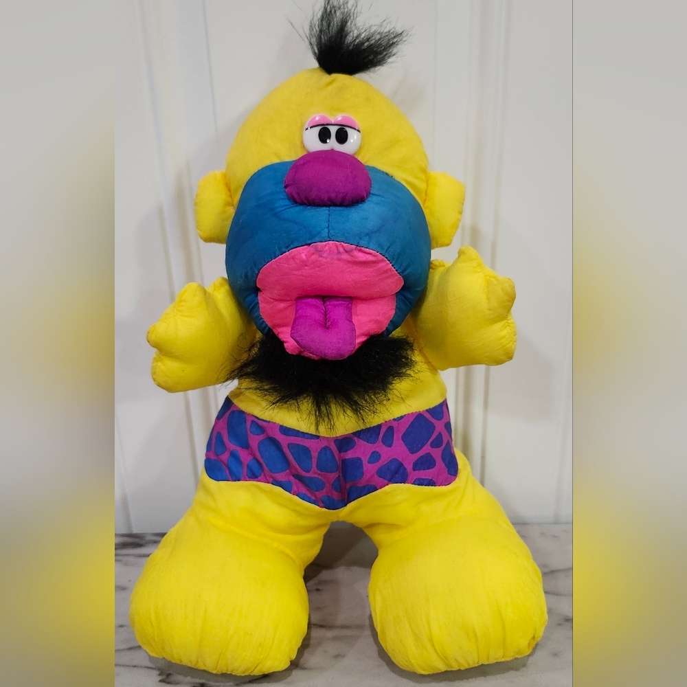 Vintage Fisher Price Puffalumps Grunts Caveman Neon Nylon Stuffed Toy 1992